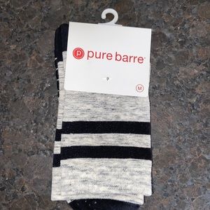 NWT Pure Barre gray crew socks with black stripe